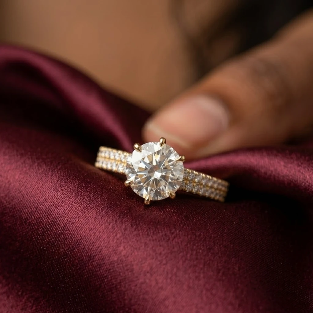 CZ Diamond Studded Solitaire Ring
