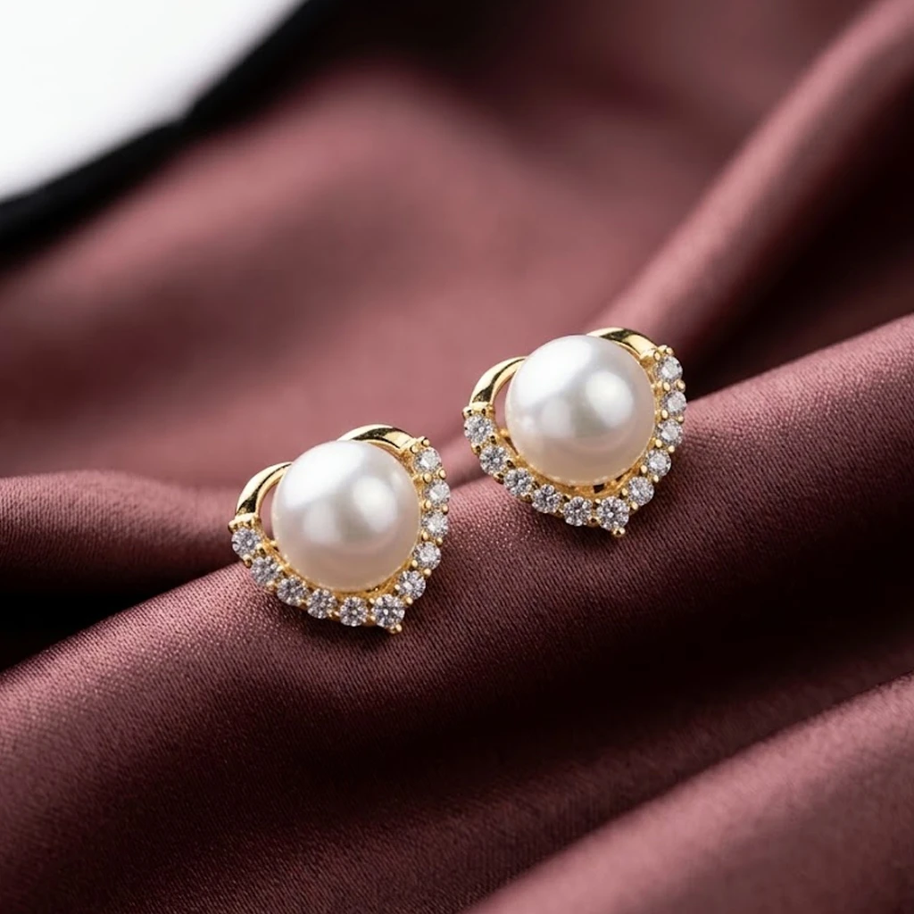 Heart Pearl Halo Studs
