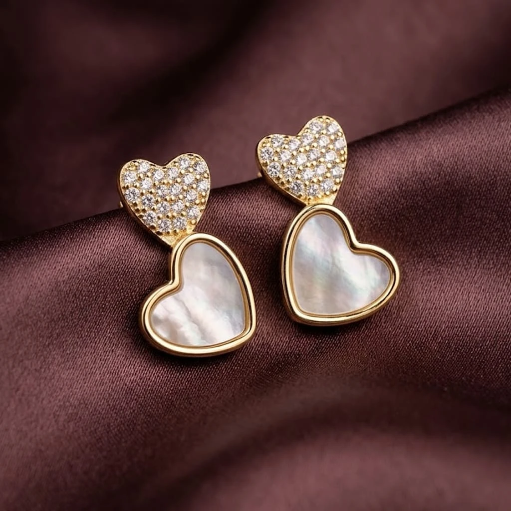 Double Heart Mother-of-Pearl Studs
