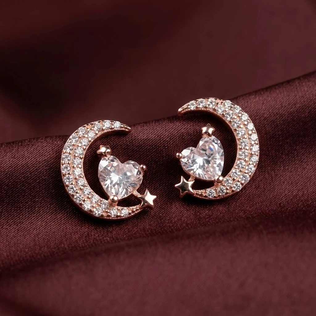 Heart & Crescent Moon Studs