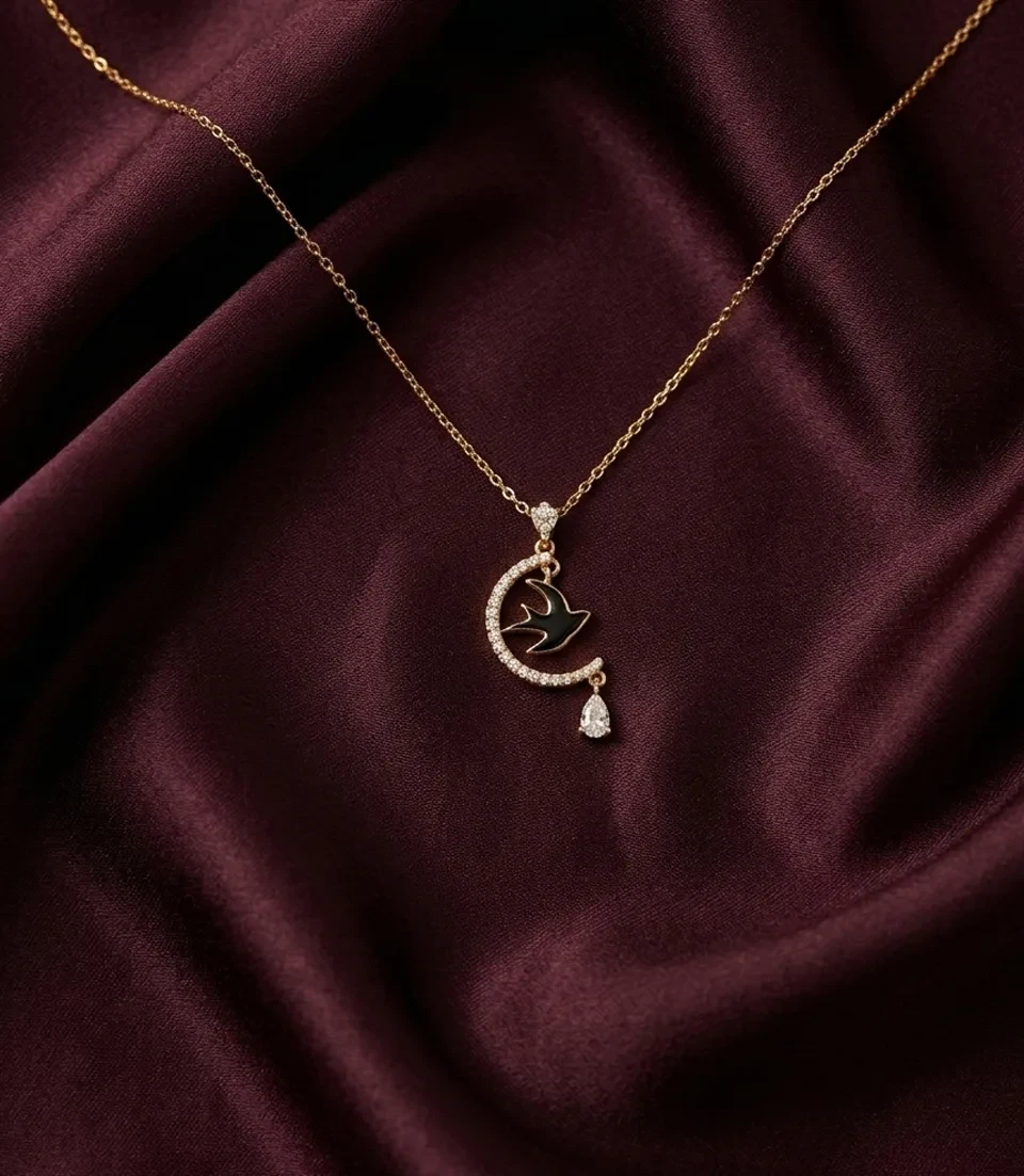 The Midnight Swallow Crescent Pendant and Chain