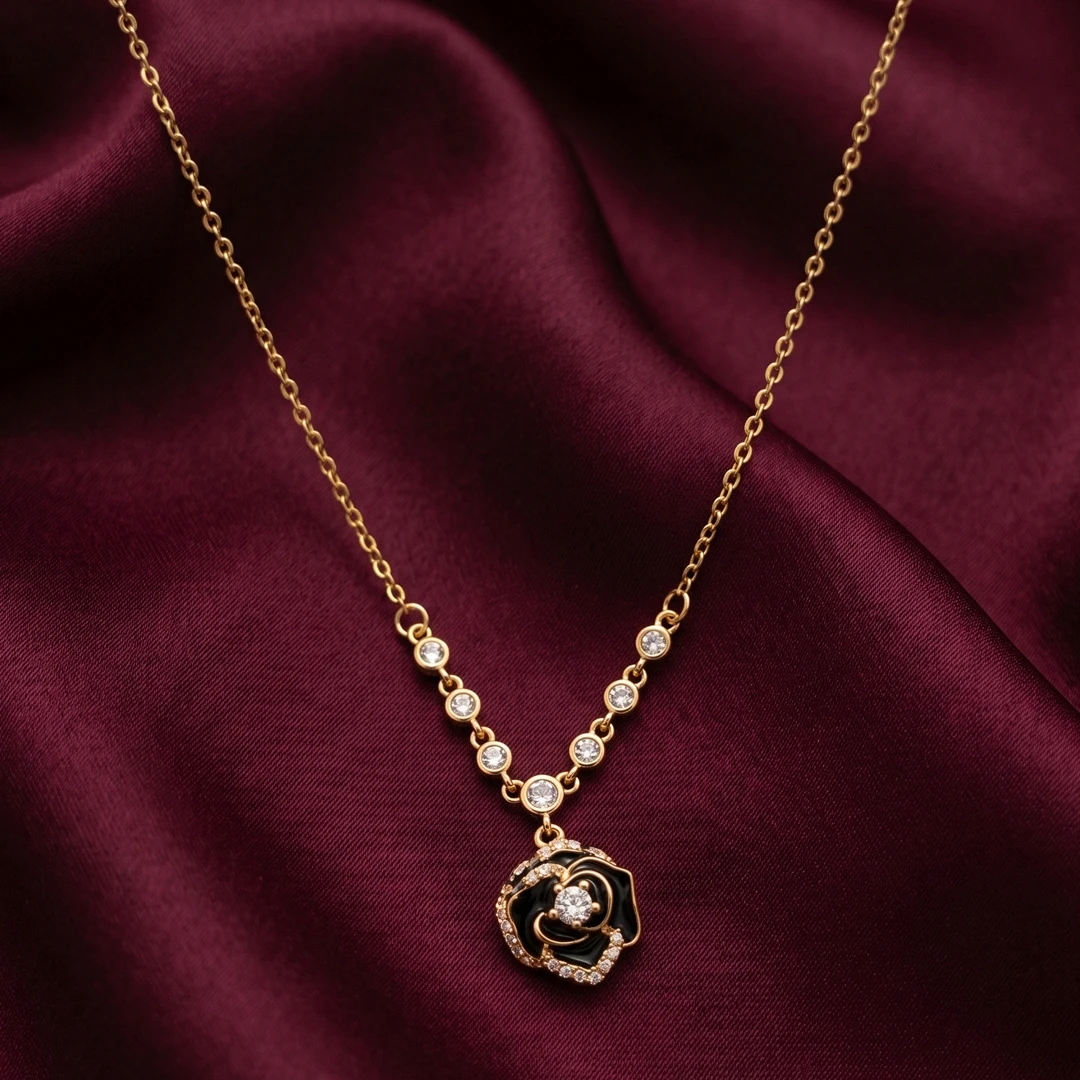 Rosalie Onyx Noir Crystal Pendant and Chain