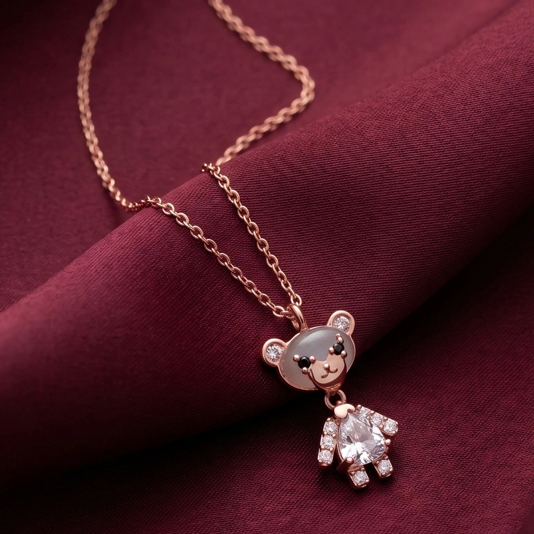 Jade and Crystal Teddy Bear pendant and chain