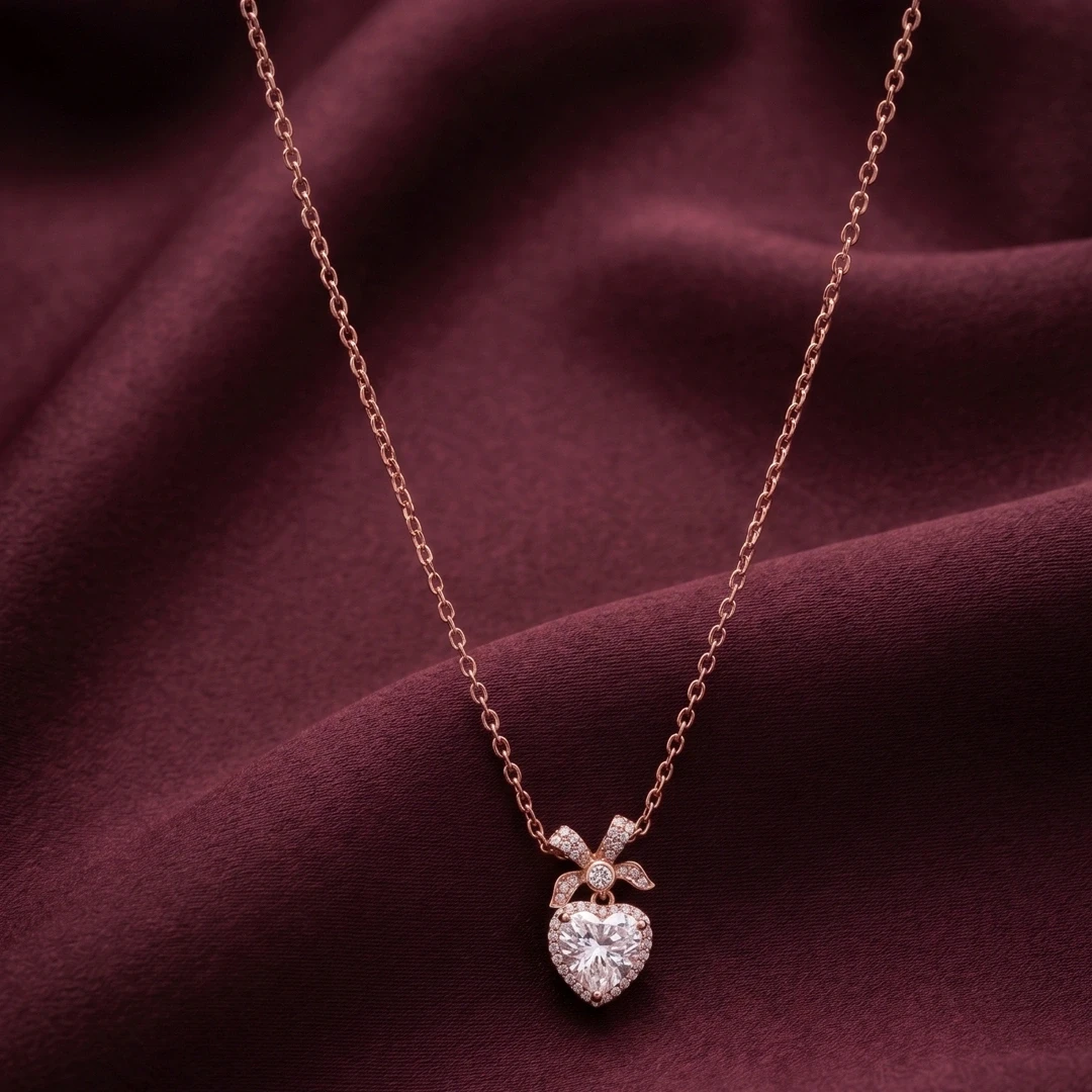 Bow Heart Pendant and Chain