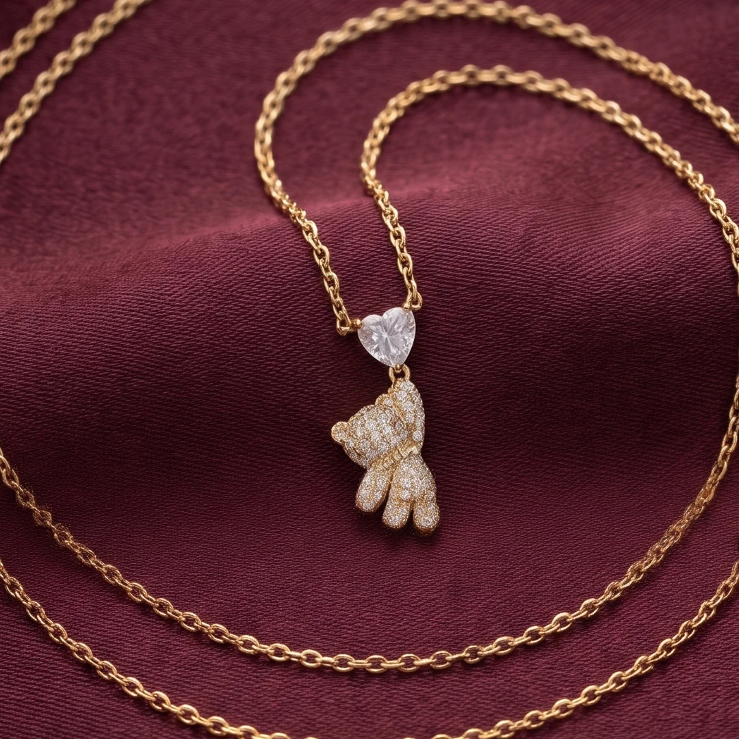 Teddy Bear Heart Pendant and Chain