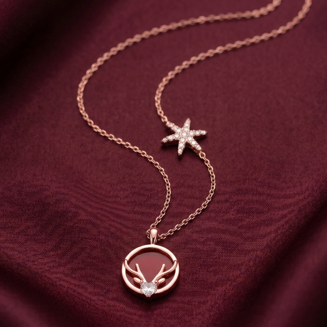Reindeer and Star Station Pendant and Chain