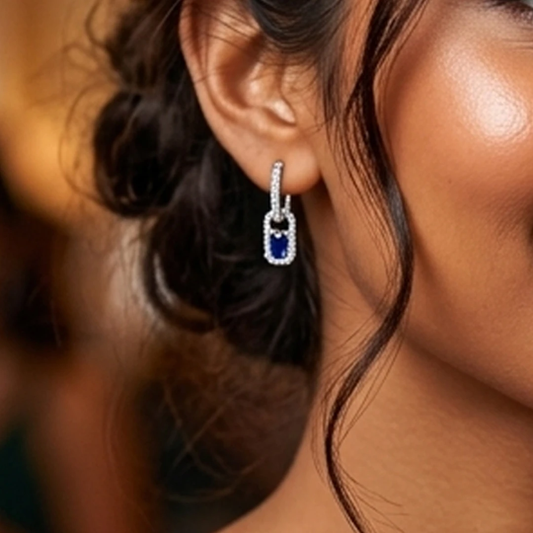 Sapphire Halo Drop Earrings
