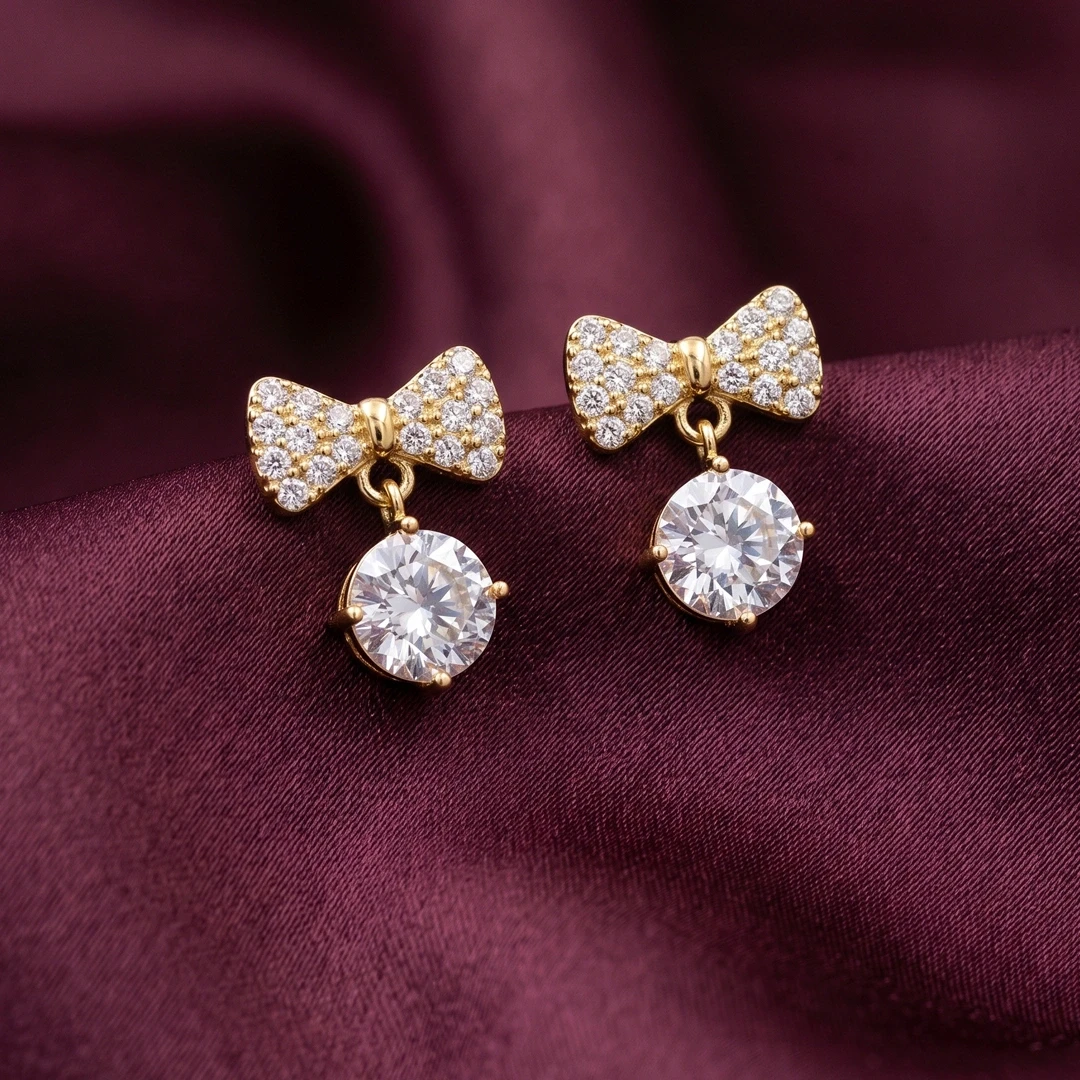 Gold Plated Solitaire Bowknot Drops