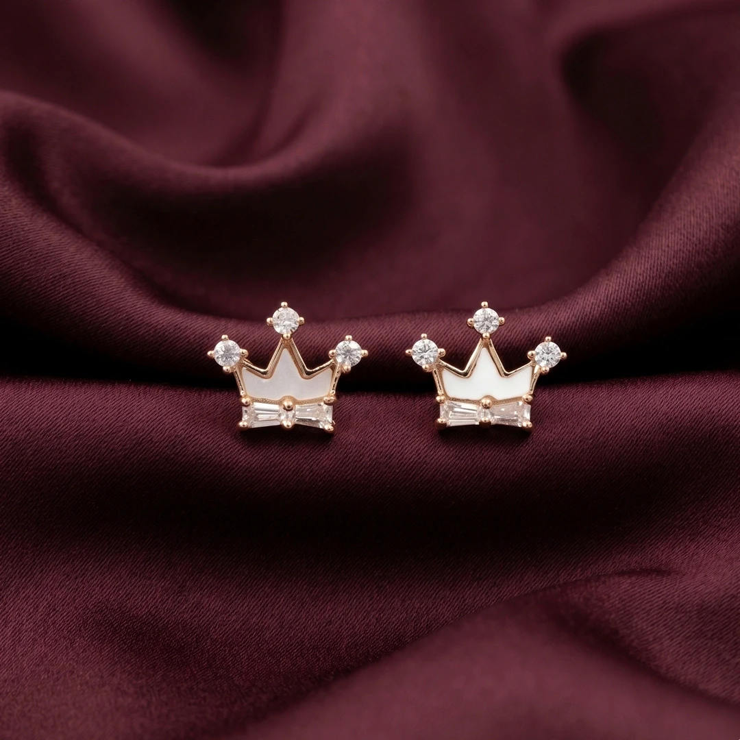 Rose Gold Plated Tiara Crown Studs