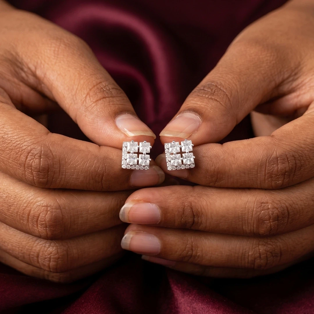 Luxe Quad Princess-Cut Geometric Studs