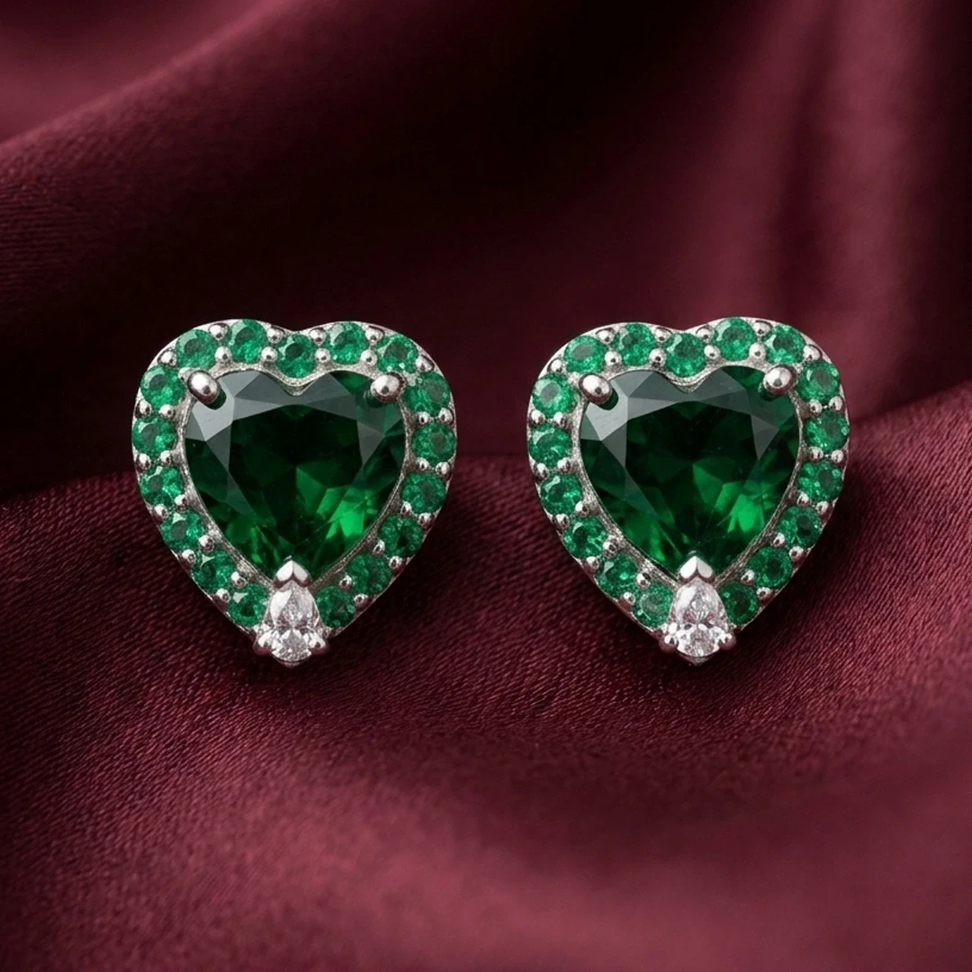 Emerald Heart-Cut Halo Studs