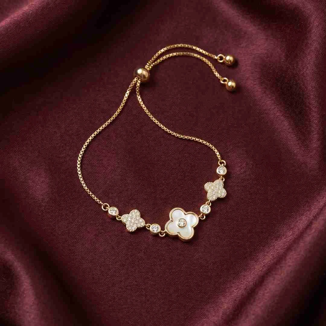 Pearl & CZ Clover Adjustable Bracelet
