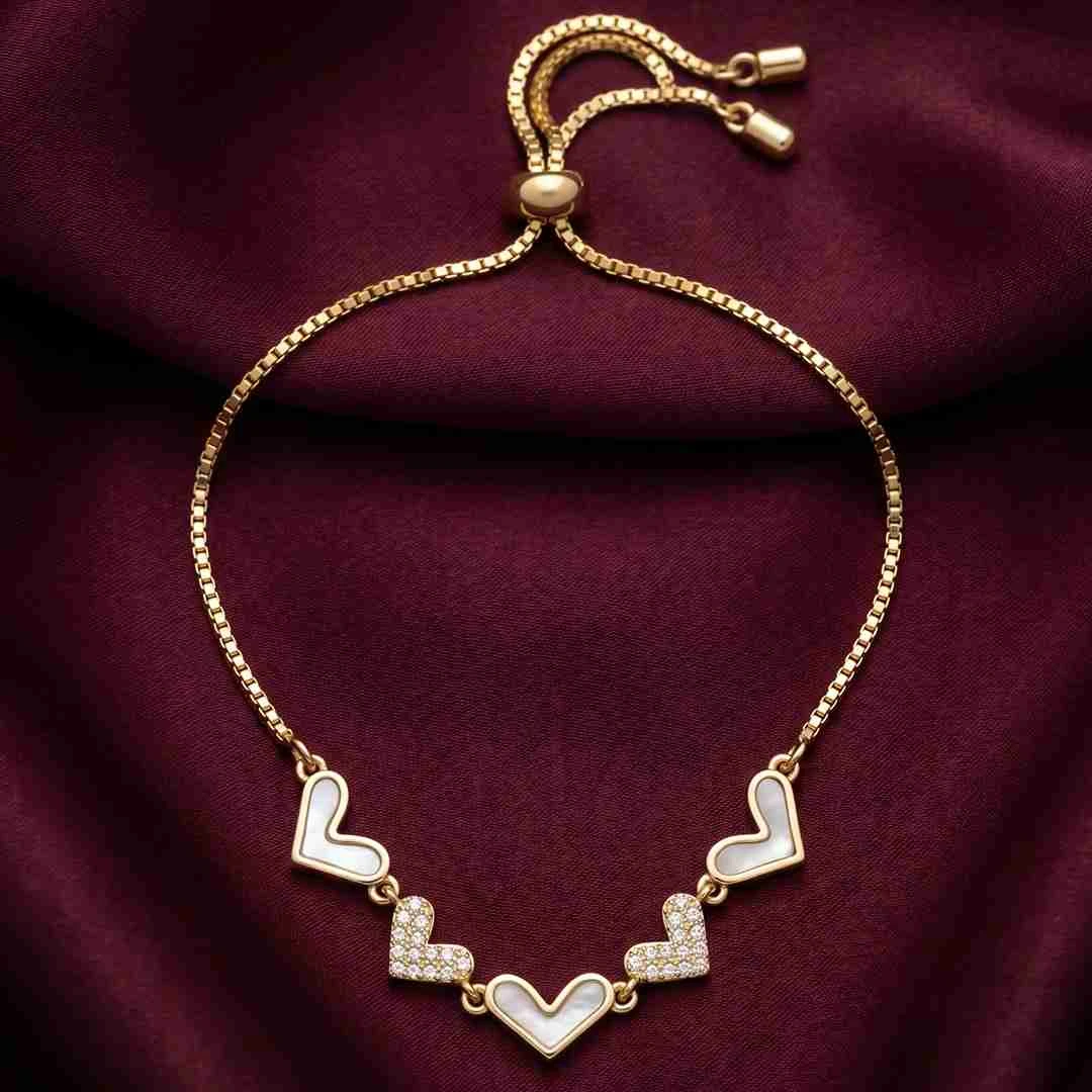 Luminous Hearts &  Mother-of-Pearl & CZ Adjustable Bracelet