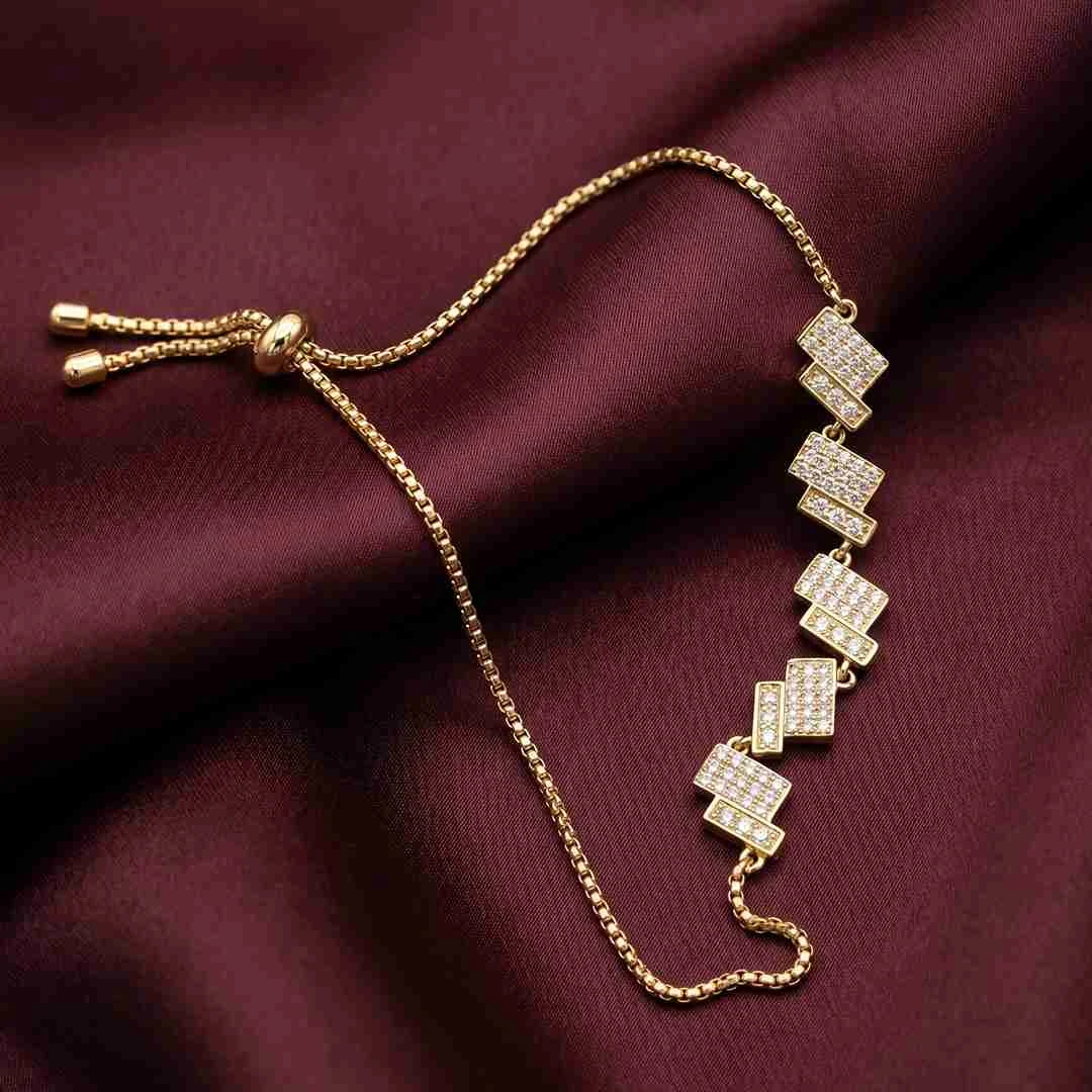 Modern Mosaic: Stone-Studded Geometric Adjustable Bracelet