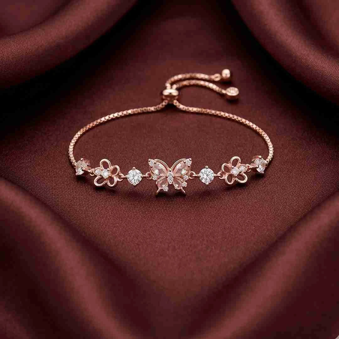 Whimsical Butterfly and Floral Charm Adjustable Stone Bracelet