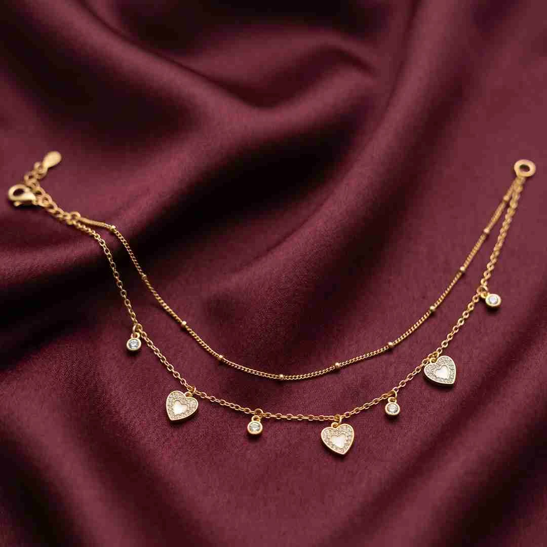 Whimsical Hearts: Double-Layer Gold-Tone Charm anklet