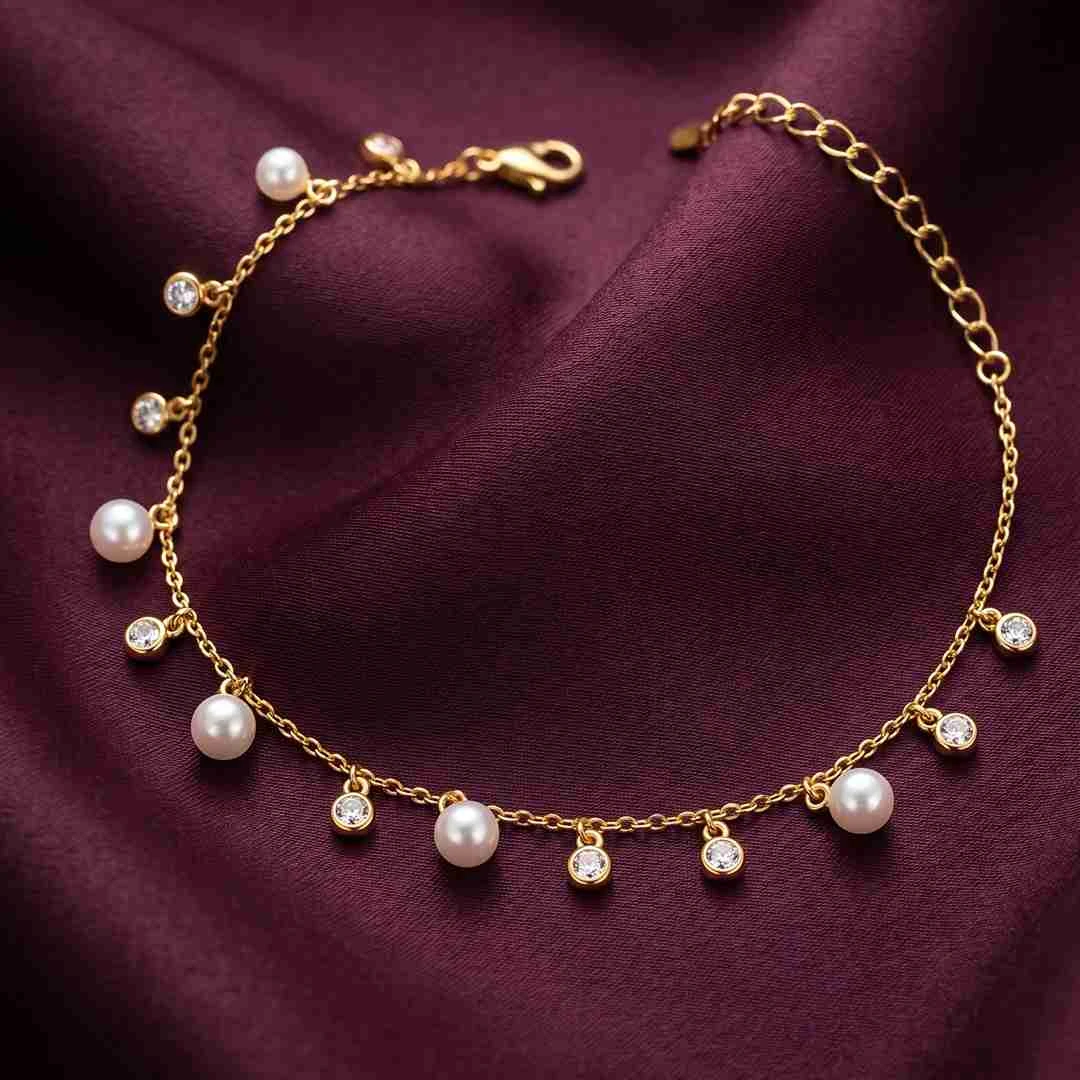 Celestial Harmony Pearl and Stone Dangle Anklet