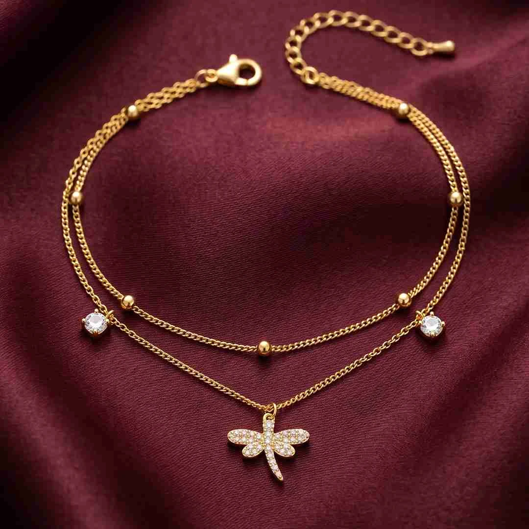 DragonflyDouble-Layer Gold-Tone Charm Anklet