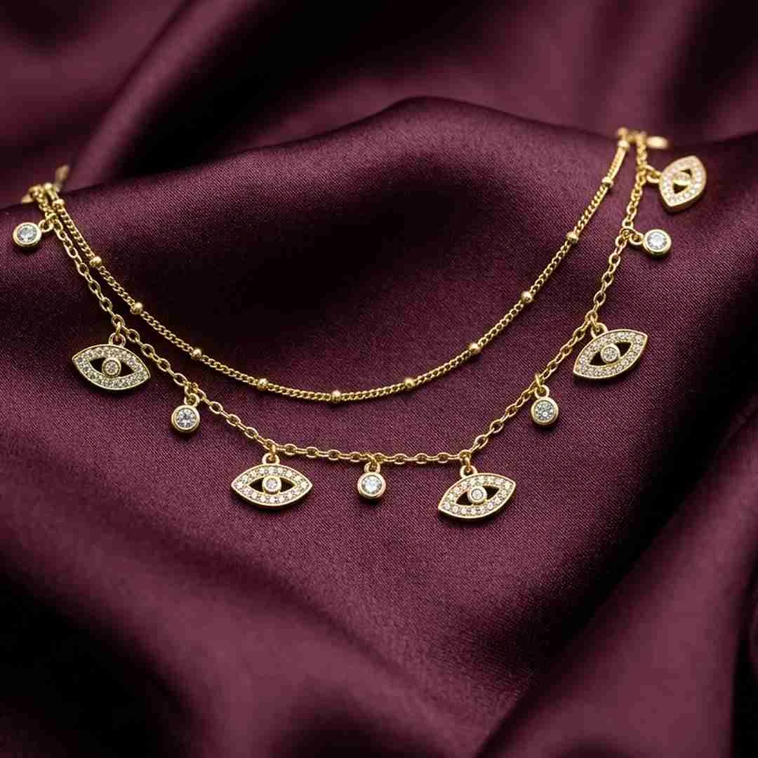 Evil Eye Double-Layer Charm Anklet