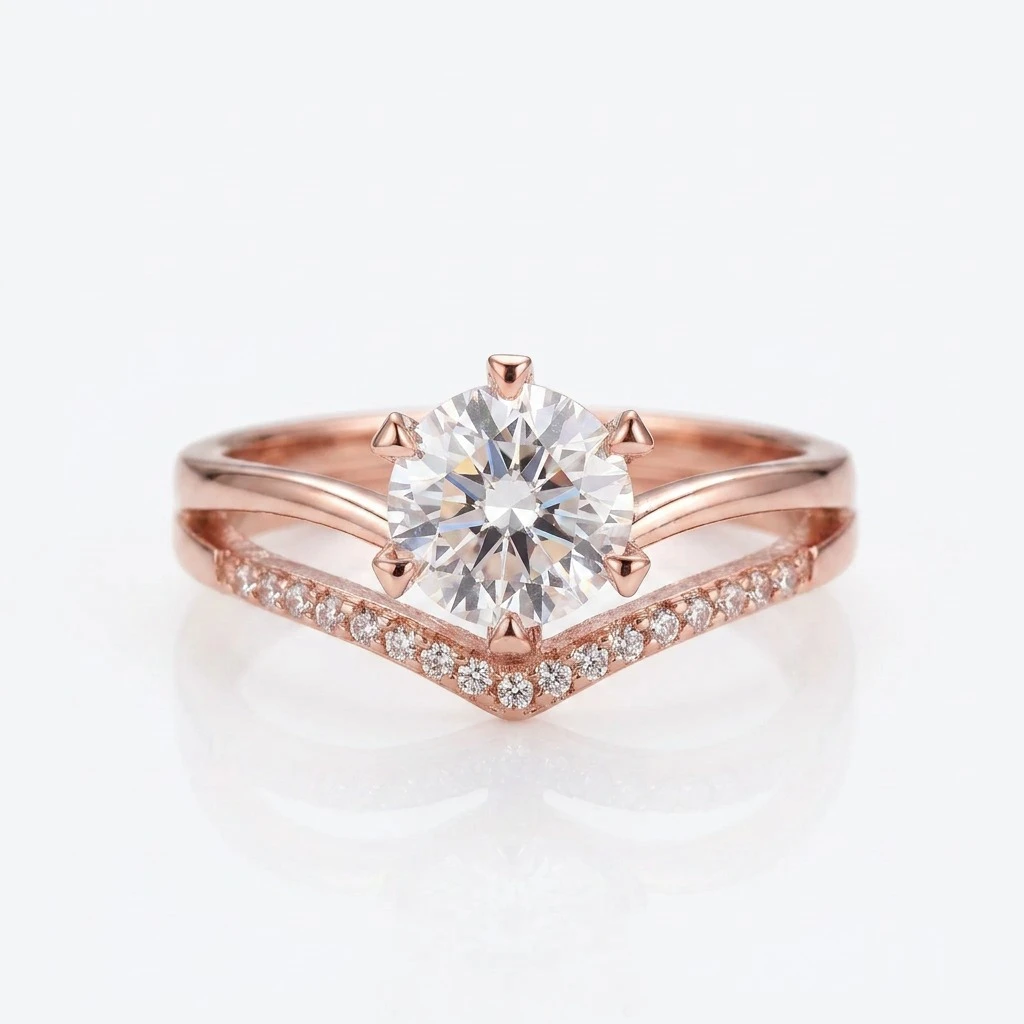 "Crown Chevron" Solitaire Ring