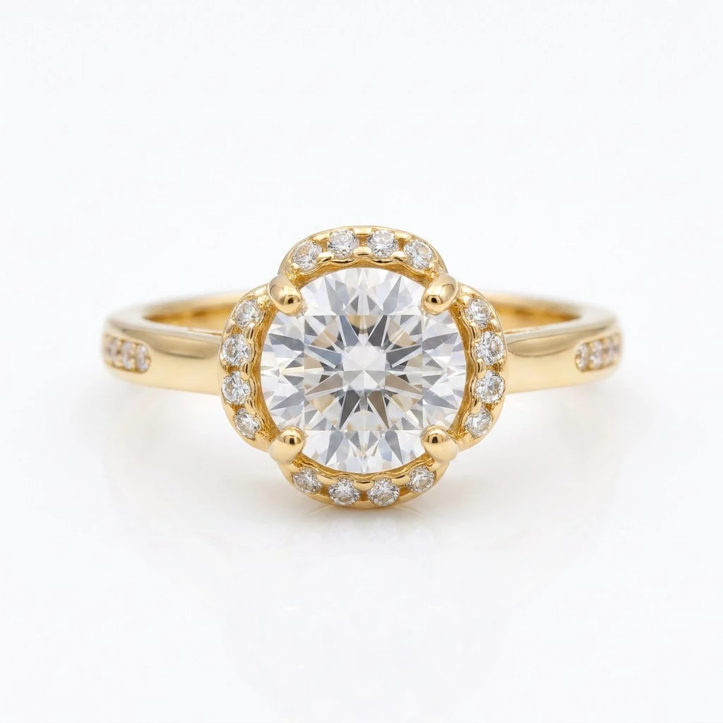"Golden Halo" Round Solitaire Ring