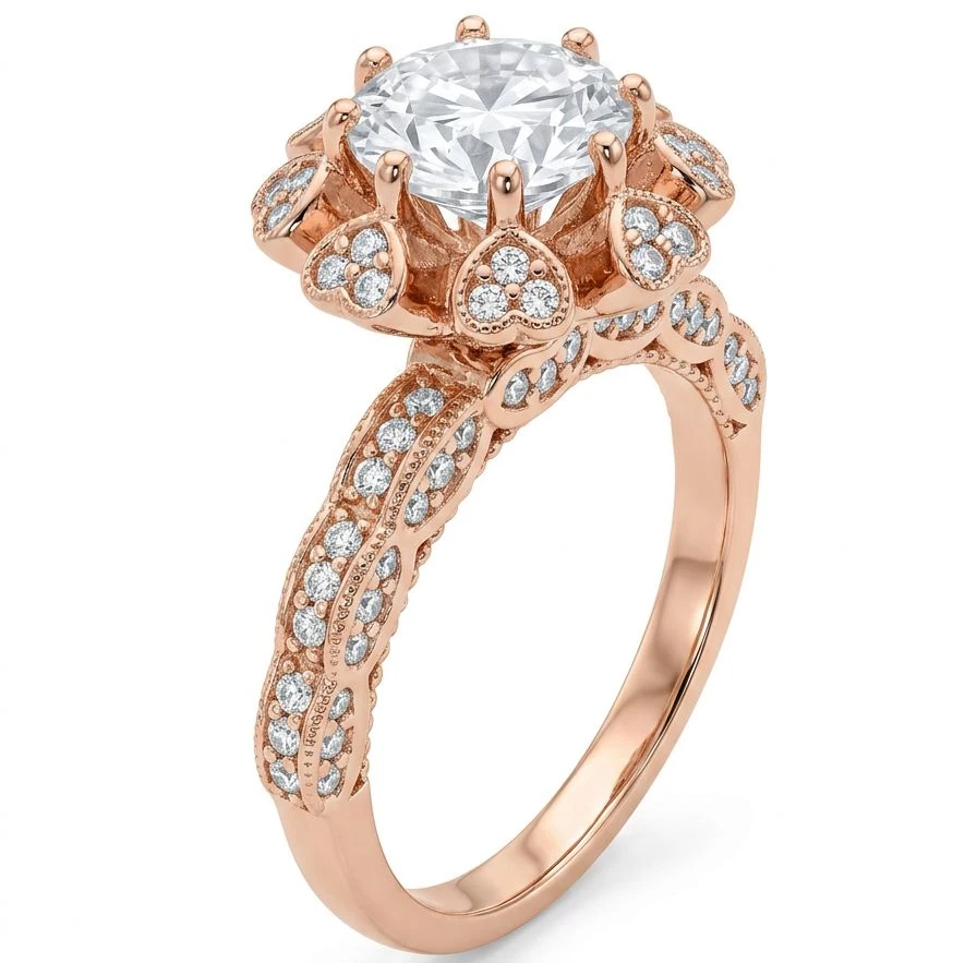 Rosette Bloom  Silver Halo Ring