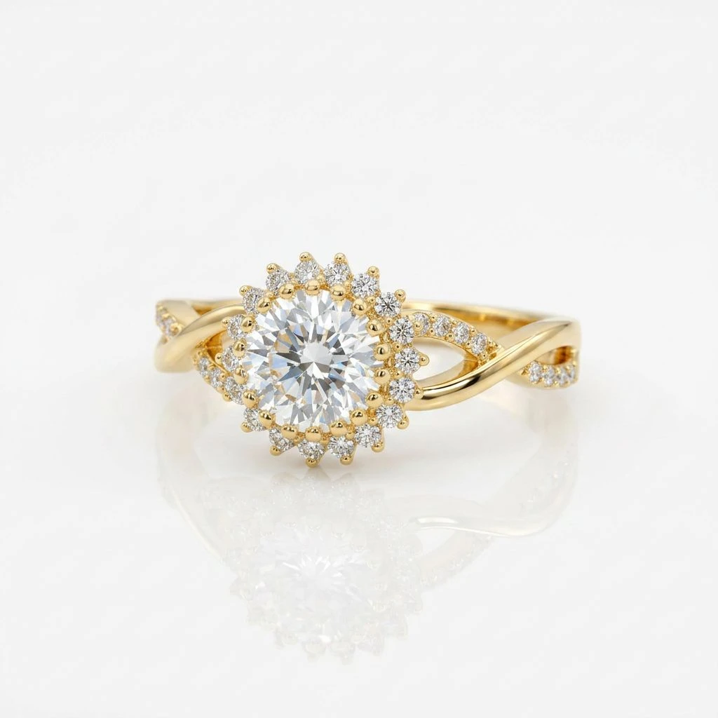 "Aurelia" Sunburst Halo Twist Ring