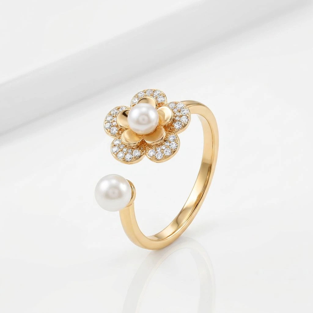 "Camille" Pearl Blossom Open Ring