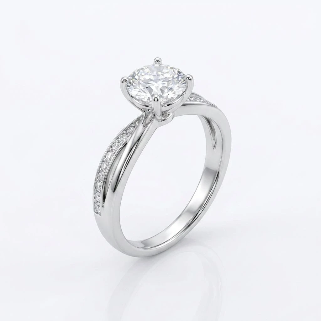 "Iris" Twist Pavé Solitaire Ring