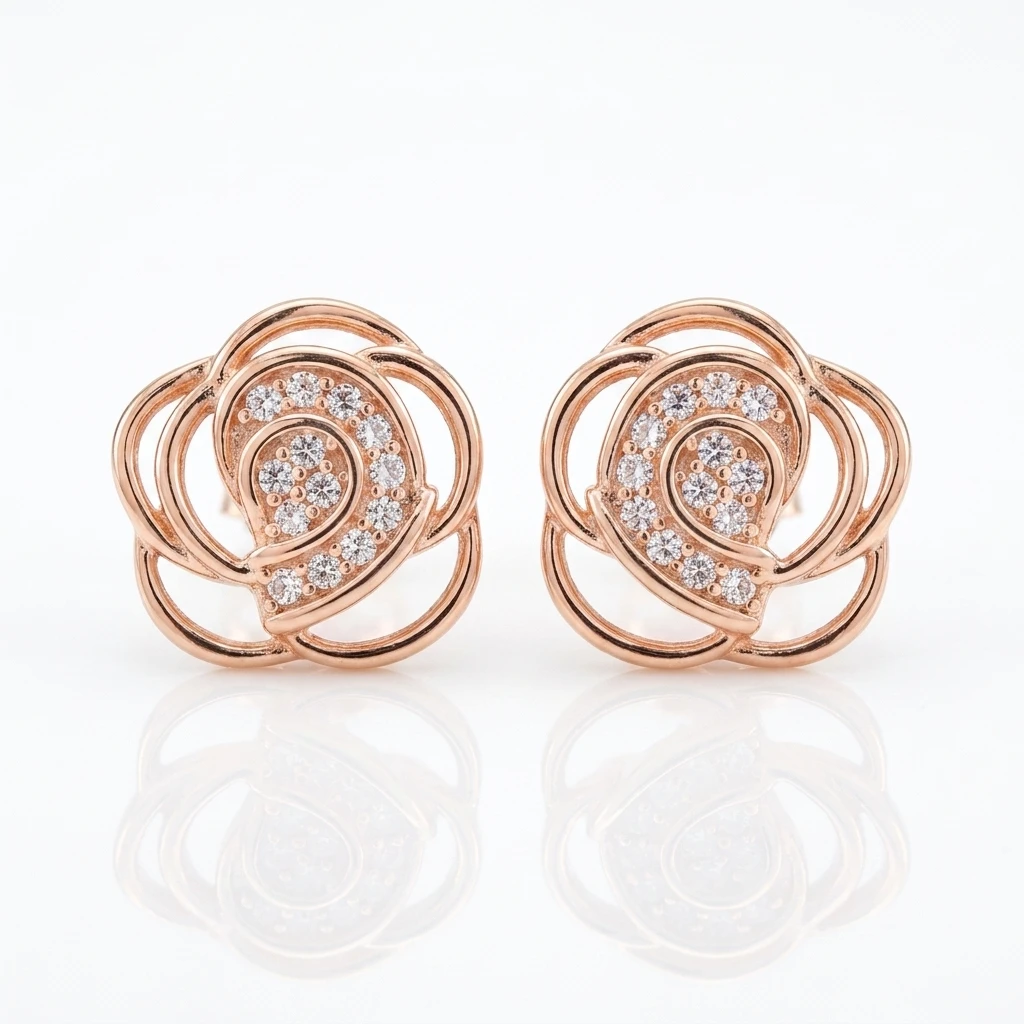 "Rose Whirl Rose Gold Stud Earrings"