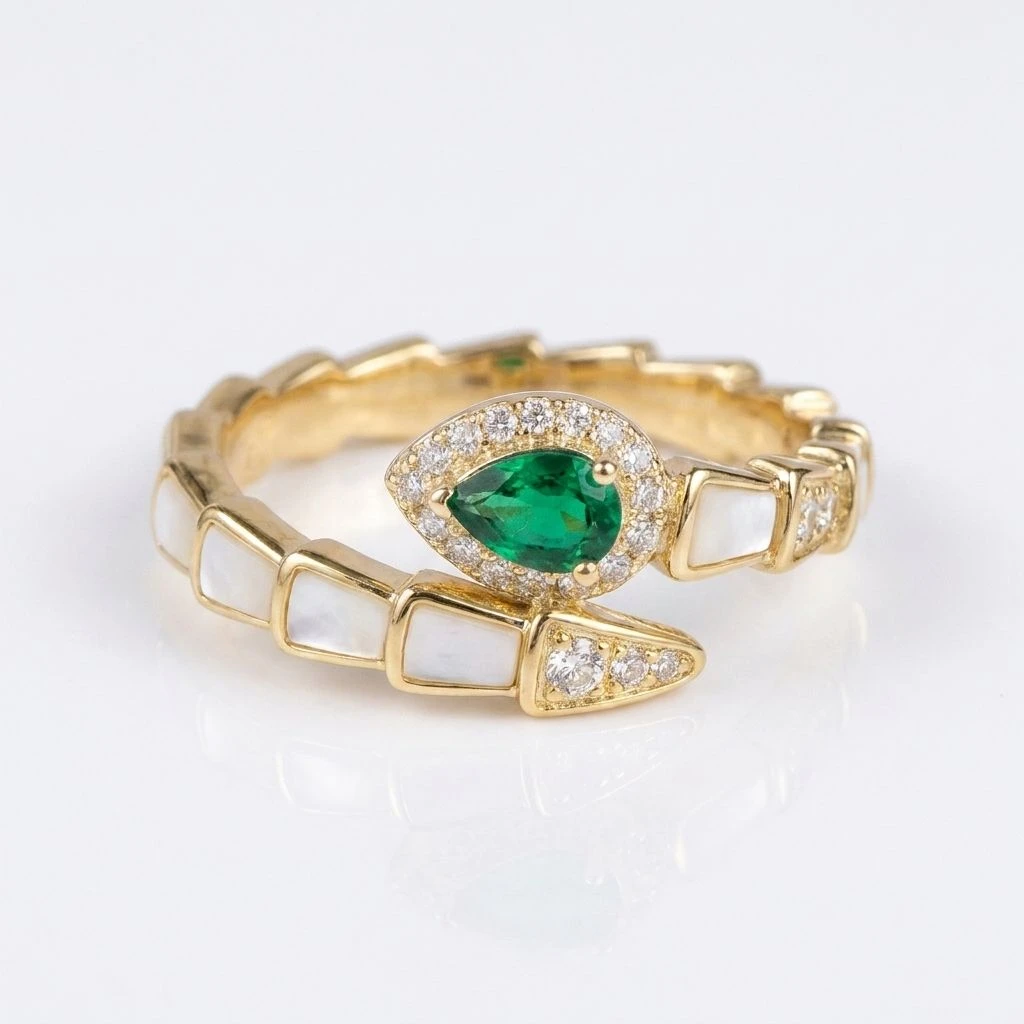 "Serpent's Emerald Kiss" Ring