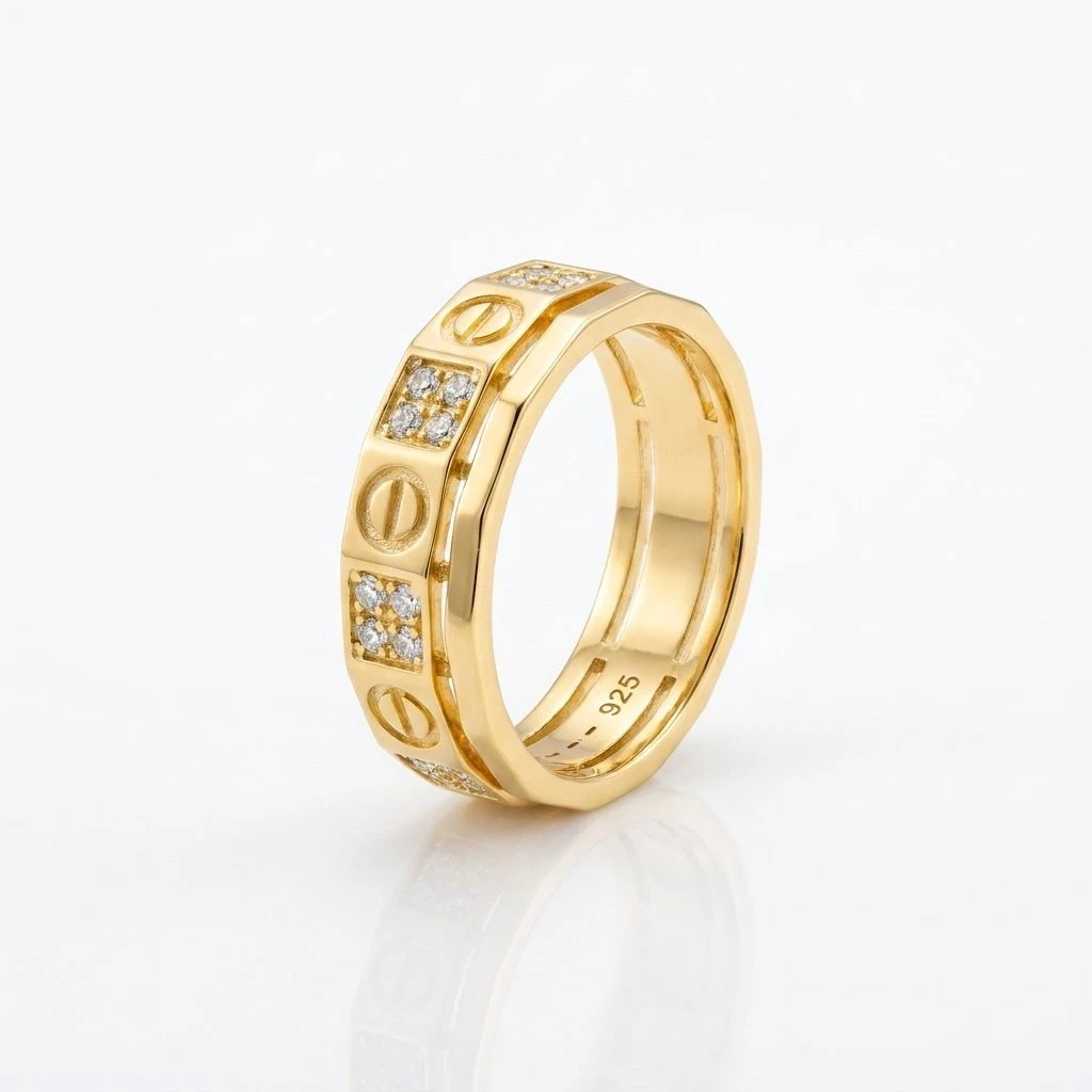Screw Motif Pavé Band Ring