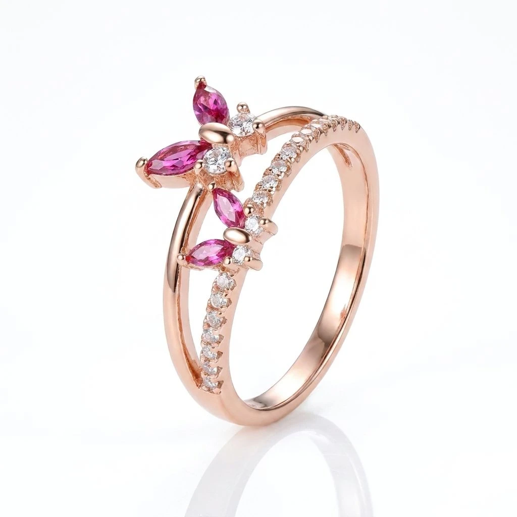 "Wings of Wonder" Butterfly Duo Ring — Pink Edition