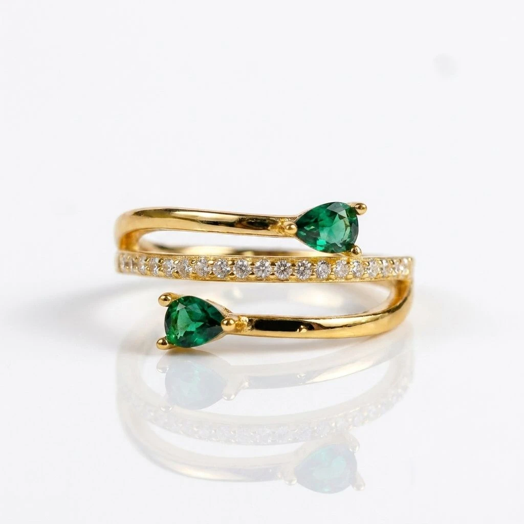 "Entwined Hearts" Emerald Wrap Ring