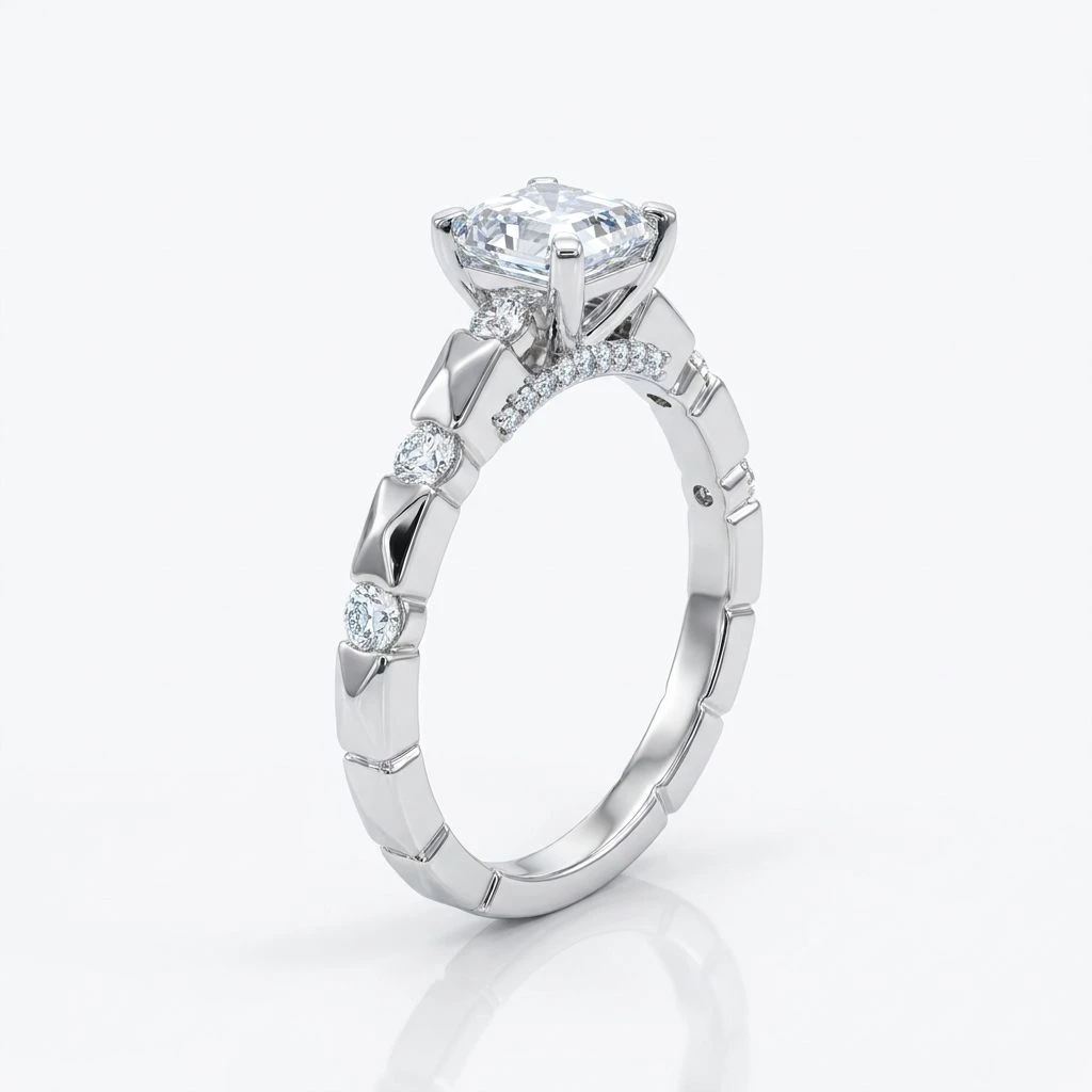 "Art Deco Elegance" 925 Sterling Silver Emerald-Cut Solitaire Ring