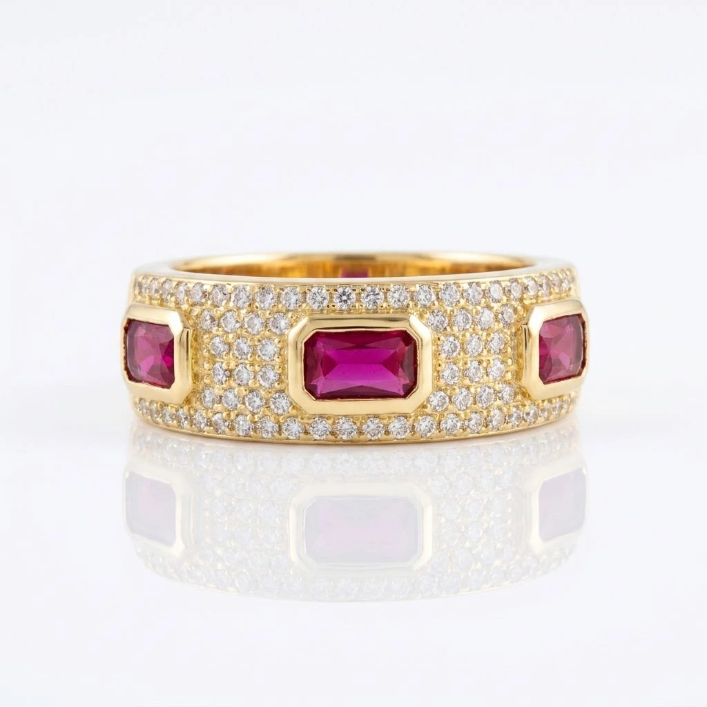 Arafine Trio Pink Pavé Band Ring
