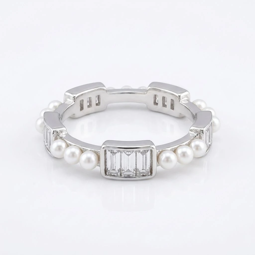 Pearl Whisper Baguette Eternity Band