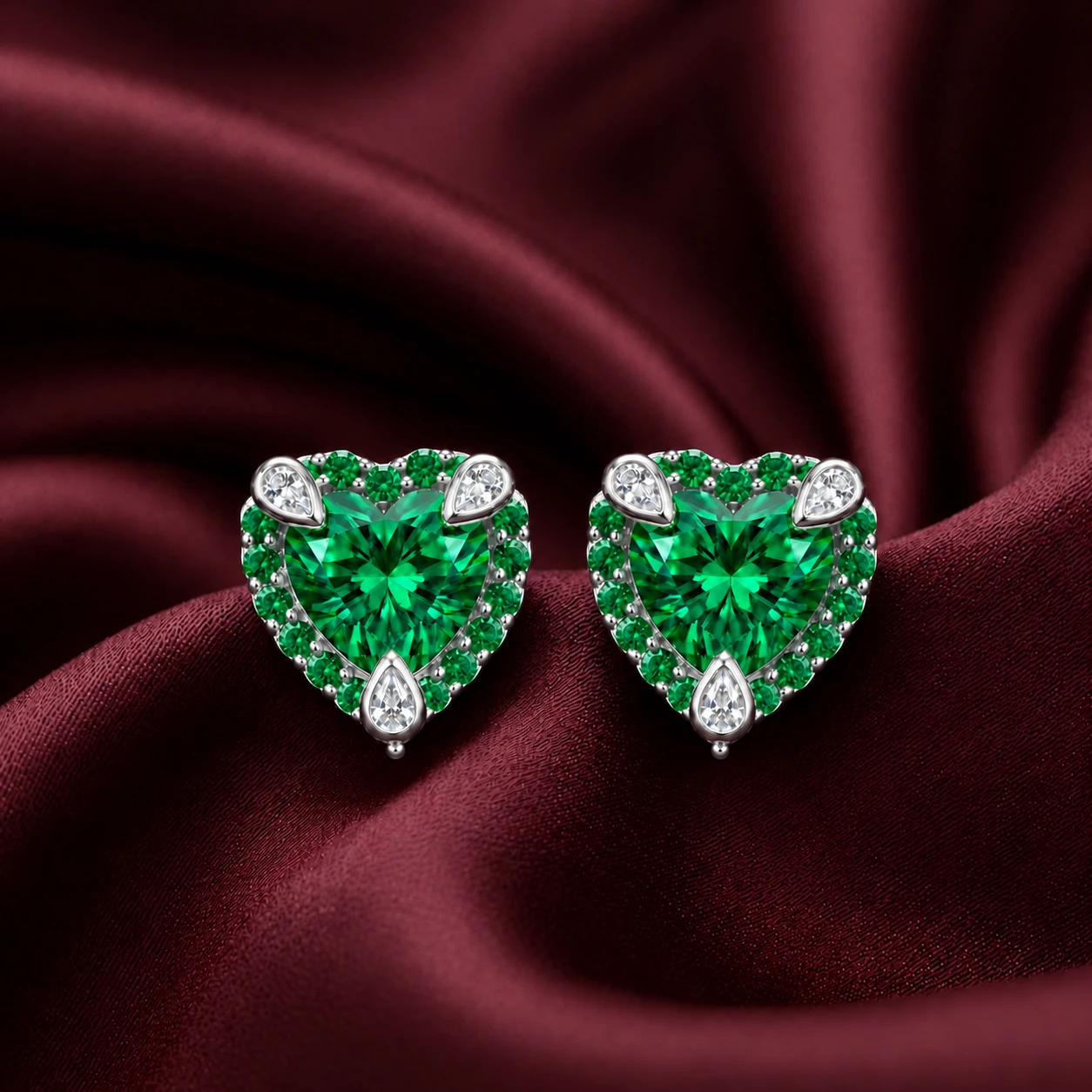 Emerald Heart-Cut Halo Studs